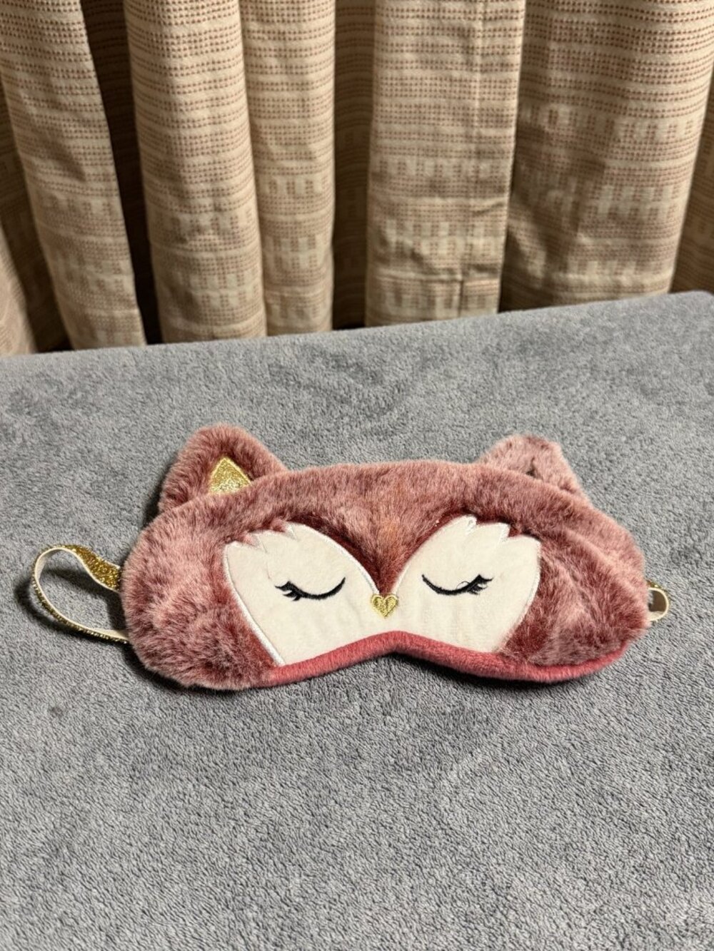 Pink Owl Face Plush Sleep Mask - Gold Glitter Strap